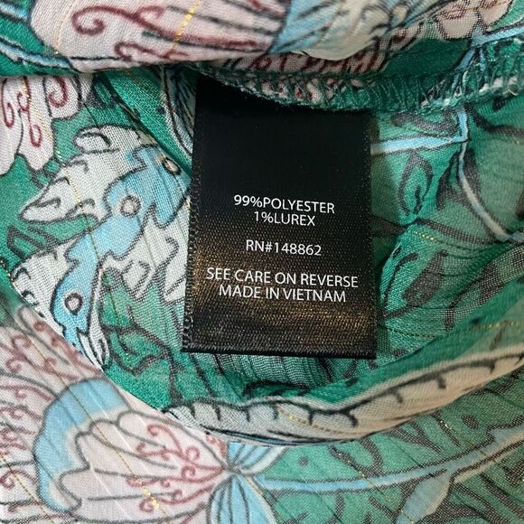 Torrid Blouse Green Floral Sheer Size 0 (Large) Balloon Sleeve Loose Fit - Picture 6 of 11